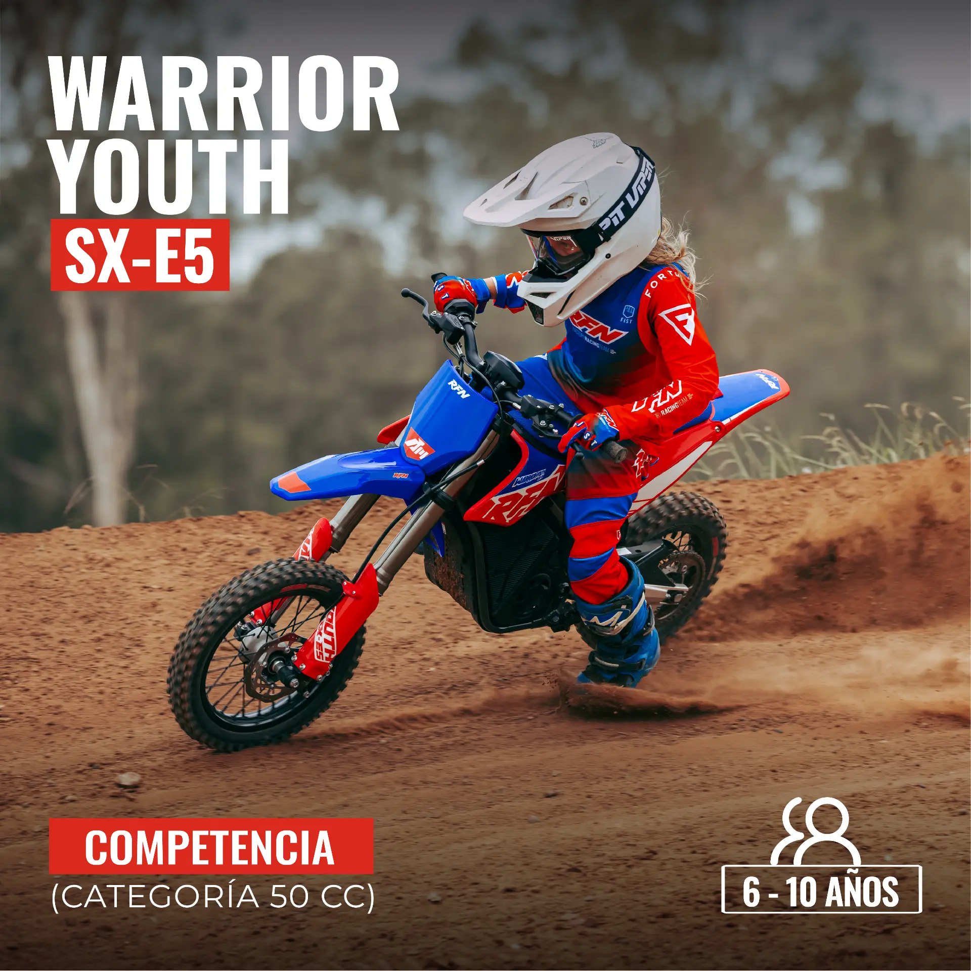 Piloto joven en acción sobre la RFN Warrior Youth SX-E5 2027